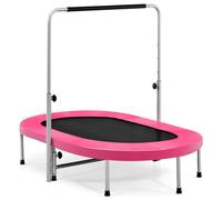 GOPLUS Trampolín Fitness Plegable Ø 153 cm para 2 Personas, Barra Ajustable de 5 Peldaños, Cama Elástica Mini Infantil Plegable para Interior/Exterior, para Niños/Adultos, Carga 150 kg (Rosa)