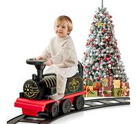 GOPLUS - Tren portador eléctrico para niños con música, luz, tren andador con carriles de PP, espacio de almacenamiento, pedales retráctiles para niños más de 2 años (Negro)