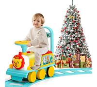 GOPLUS Tren Portador Eléctrico para Niños con Música, Luz, Tren Andador con Vías de PP, Espacio de Almacenamiento, Pedales Retráctiles para Niños Mayores de 2 Años (Azul)