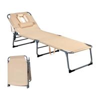 GOPLUS Tumbona Plegable, Tumbona Jardín Exterior con Agujero para la Cara, Almohada Extraíble y Respaldo Ajustable en 5 Posiciones, Tela Oxford, Playa Piscina Terraza, Carga 150kg, 194x60x36cm (Beige)