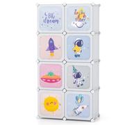 GOPLUS Unidad de Almacenamiento Infantil de 8 Cubos con Tema Espacial, Armario Modular con Puertas y Barra para Colgar, Libro de Almacenamiento de Juguetes para el Dormitorio de los Niños (Blanco)