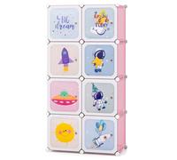 GOPLUS Unidad de Almacenamiento Infantil de 8 Cubos con Tema Espacial, Armario Modular con Puertas y Barra para Colgar, Libro de Almacenamiento de Juguetes para el Dormitorio de los Niños (Rosa)