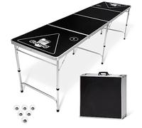 GoPong GP-01 Mesa Plegable portátil de 8 pies para Cerveza/Taza abatible (6 Bolas Incluidas), Unisex Adulto, Negro, 8-Feet