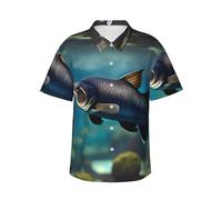gopoo Camisa hawaiana para hombre, verano, playa, manga corta, con botones, estampado de bagre subacuático, camisas tropicales de vacaciones, Negro, 3XL