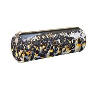 gopoo Happy Penguins - Estuche de cuero delgado y estético, organizador de artículos de papelería con anillo de metal portátil, Gold, Talla única, Tarjetero