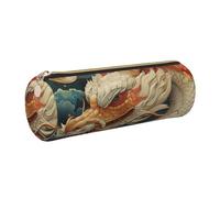 gopoo The White Dragon and The Moon - Estuche de cuero delgado y estético, organizador de papelería con anillo de metal portátil, Gold, Talla única, Tarjetero