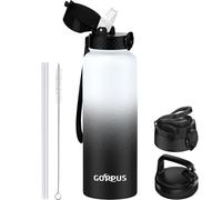 GOPPUS 1.2L/40oz Botella Agua Acero Inoxidable con Pajita Termo Agua Caliente Fría Botellas Agua Acero Doble pared Aisladas a Prueba Fugas Botella Bebida con Tapa Abatible para Adultos con 3 Tapas