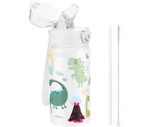GOPPUS 420ml/14oz Botella Agua Aislada para Niños con Pajita Acero Inoxidable Doble pared Frasco Pequeño con Aislamiento al Vacío Acero a Prueba Fugas Frasco Bebida Doble pared Pequeños Termo sin BPA