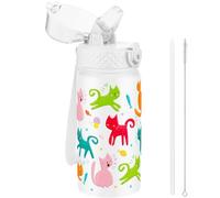 GOPPUS 420ml/14oz Botella Agua Aislada para Niños con Pajita Acero Inoxidable Doble pared Frasco Pequeño con Aislamiento al Vacío Acero a Prueba Fugas Frasco Bebida Doble pared Pequeños Termo sin BPA