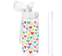 GOPPUS 550ml/18oz Botella Agua Aislada para Niños con Pajita Acero Inoxidable Doble pared Frasco Pequeño con Aislamiento al Vacío Acero a Prueba Fugas Frasco Bebida Doble pared Pequeños Termo sin BPA