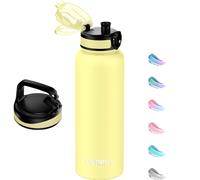 GOPPUS Botella de acero inoxidable de 1,2 l/40 oz, con pajita, 2 tapas, sin BPA, a prueba de fugas, apta para bebidas carbonatadas, para bicicleta, termo, aislada, deportiva, botella de agua