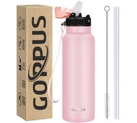 GOPPUS Botellas de agua aisladas de 750 ml con pajilla, botellas de metal de 0,75 litros, termo de acero inoxidable, botella de gimnasio de doble pared, a prueba de fugas, botella de agua