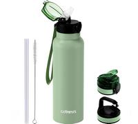 GOPPUS Botellas de agua aisladas de 750 ml con pajilla, botellas de metal de 0,75 litros, termo de acero inoxidable, botella de gimnasio de doble pared, botella de agua caliente y fría, sin BPA