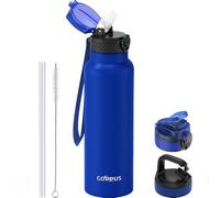 GOPPUS Botellas de agua aisladas de 750 ml con pajilla, botellas de metal de 0,75 litros, termo de acero inoxidable, botella de gimnasio de doble pared, a prueba de fugas, botella de agua