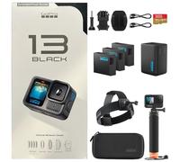 GoPro HERO13 - Cámara negra con 3 baterías Enduro | Cámara de acción impermeable 5.3K60 con cargador de batería doble y tarjeta SD SanDisk Extreme de 64 GB | Correa para la cabeza 2.0 y mango flotante