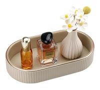 GORESE Bandeja para baño, Bandeja Decorativa Ovalada de Cuero Bandeja para Joyas Bandeja para tocador Bandeja Cocina Bandeja de Valet para baño,jabón,Inodoro,Velas,Fregadero de Cocina(Beige)