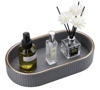 GORESE Bandeja para baño, Bandeja Decorativa Ovalada de Cuero Bandeja para Joyas Bandeja para tocador Bandeja Cocina Bandeja de Valet para baño,jabón,Inodoro,Velas,Fregadero de Cocina(Gris)