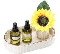 GORESE Bandeja para baño, Bandeja Decorativa Ovalada de Cuero Bandeja para Joyas Bandeja para tocador Bandeja Cocina Bandeja de Valet para baño,jabón,Inodoro,Velas,Fregadero de Cocina(Blanco Marfil)