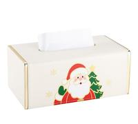 GORESE Navideña Caja de Pañuelos,Portapañuelos de Papel Caja Pañuelos Papel de PU Cuero Dispensador de Pañuelos Tissue Box Caja Decorativa de Año Nuevo para Hogar,Oficina,Baño,Coche(Blanco Elegante)