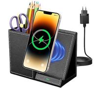 GORESE Organizador de escritorio 2 en 1 con cargador inalámbrico rápido, suministros de oficina, estación de carga inductiva de 10 W para iPhone 15 14 13 12 Pro Max Samsung Galaxy S23/S22/S21/S20/S9