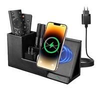 GORESE Organizador de escritorio 2 en 1 con cargador inalámbrico rápido, suministros de oficina, estación de carga inductiva de 10 W para iPhone 15 14 13 12 Pro Max Samsung Galaxy S23/S22/S21/S20/S9