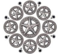 GORGECRAFT 1 Caja 10 Juegos de Botones Traseros con Rosca de Estrella Forma de Pentagrama de 32mm Conchos de Talla de Metal Plateado Antiguo con Remaches Adorno de Cuero Decorativo Redondo