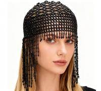 GORGECRAFT 1 Gorro de Cuentas de 1920 Piezas Estilo Flapper Y Cleopatra con Borlas Y Diamantes de Imitación para Novia Boda Gran Gatsby para Danza del Vientre Cosplay Halloween.