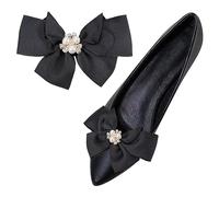 GORGECRAFT 1 par de Clips para Zapatos con Lazo Zapato con Lazo de Perlas Encantos de Zapatos Extraíbles Hebilla Zapato con Cinta Clip de Poliéster Negro Joyería Accesorios Decorativos