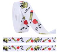 GORGECRAFT 1 Rollo de Cinta de 9m para el Regreso A Clases 22mm de Ancho Regla de Autobús Cintas de Grogrén para la Escuela Tela Estampada Blanca Cintas para Envolver Regalos Manualidades