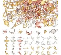 GORGECRAFT 114PCS 17 Estilos Juego de Rellenos de Resina con Temática de Cosmos Aleación Luna Estrella Planetas Constelaciones Cabujones Resina Epoxi Accesorios Relleno Encantos para Decoración