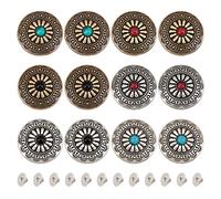 GORGECRAFT 12 Uds 30mm Botones Traseros de Tornillo Concho Tornillo Trasero 6 Colores Reemplazo Vintage Estilo Occidental Turquesa Redondo Capullos de Flores Botones para DIY Cuero Artesanía