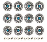 GORGECRAFT 12PCS 30mm Botones Traseros de Tornillo Azul Turquesa Conchos Botones Redondos Vintage Girasol Margarita Tornillos Decorativos Remaches Hebillas Botones de Repuesto para DIY Cuero