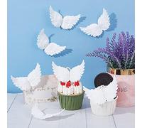 GORGECRAFT 12PCS 3D Mini Plumas Blancas Alas de Ángel de Plástico Pequeños Adornos de Árbol de Navidad Parches de Apliques de Disfraces para Mochila de Pastel DIY Artesanías Hechas A Mano Accesorios