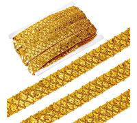 GORGECRAFT 14 Yarda de Lentejuelas Doradas con Ribete de Encaje, Cinta Trenzada con Lentejuelas, Cinta Purpurina, Tiras, 3 Filas, Rollo para Coser, Manualidades