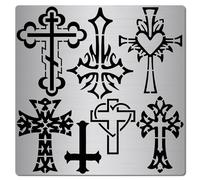 GORGECRAFT 16x16cm Plantilla de Metal Cristiano 7 Estilos Plantilla de Metal Cristiano Plantillas de Planificador de Diario de Acero Inoxidable para Quemar Madera Dibujo Tallado Pintura sobre Madera