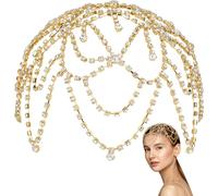 GORGECRAFT 1920s Crystal Headpiece Flower Rhinestone Head Chain Golden Roaring 20s Great Gatsby Accesorios para el Cabello Cadena para Cabello Sombrero Cosplay Halloween(con 2pz para el Cabello)