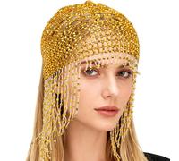 GORGECRAFT 1920s Gorro con Cuentas Tocado Danza Del Vientre Gorro Rugiente 20s Tocado Flapper Cleopatra Borla Diamantes de Imitación Cadena Cabeza de Novia de Boda Gran Cadena el Cabello Sombrero Dora