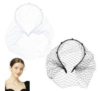 GORGECRAFT 2 Colores 1920s Tocado Flapper Velo de Malla Diadema Nupcial Boda Fiesta de Té Tocado Velo Tocado de Encaje Tocado con Aro de Pelo Negro Accesorios para el Cabello Mujeres Blanco Y Negro