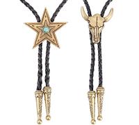 GORGECRAFT 2 Estilos de Cuero Bolo Corbata Corbata Caballo Vaca Cráneo Texas Ranger Estrella Cadena Turquesa Western Cowboy Cuerda Cordón Colgante Collar Trenzado Joyería Halloween Disfraz