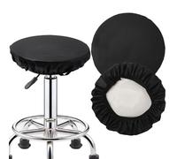 GORGECRAFT 2 Funda de Piel Sintética para Taburete de Bar Redonda de 27cm Antideslizante Lavable Impermeable Elástica para Cocina Mostrador Salón Hogar Hotel Color Negro.