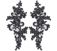 GORGECRAFT 2 par de Apliques de Encaje con Secuencia de Flores con Cuentas 3D Apliques de Encaje Bordados para Coser Vestido de Novia Tocado de Novia Parche de Adorno para Decoración Artesanal Negro