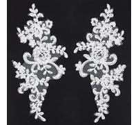 GORGECRAFT 2 par de Apliques de Encaje con Secuencia de Flores con Cuentas 3D Apliques de Encaje Bordados para Coser Vestido de Novia Tocado de Novia Parche de Adorno para Ropa Artesanal Blanco