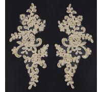 GORGECRAFT 2 par de Apliques de Encaje con Secuencia de Flores con Cuentas 3D Apliques de Encaje Bordados para Coser Vestido de Novia Tocado de Novia Parche de Adorno para Ropa Costura Decoración