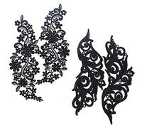 GORGECRAFT 2 par de Apliques de Encaje, Parche de Bordado de Flores, Collares de Adornos de Encaje Negro para Disfraz de Costura Artesanal Decorada con Bricolaje (9.84x5.70", 11.41x5.11")