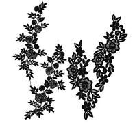 GORGECRAFT - 2 pares de parches bordados de flores de encaje negro para manualidades, disfraces de costura (25 x 7 cm, 33 x 12 cm)