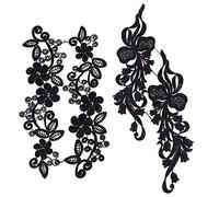 GORGECRAFT 2 pares de parches bordados de flores de encaje negro para manualidades, disfraces de costura (28 x 7 ~ 8 cm)