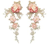 GORGECRAFT 2 PCS Parches Bordados Hierro 3D Apliques de Encaje Coser En Parches de Cuentas de Flores Bordado Motivo Floral Abalorios Tela de Encaje Apliques de Perlas para Ropa Vestido