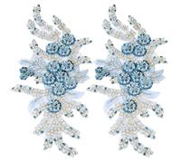 GORGECRAFT 2 Pieza de Apliques Florales Azules para Coser con Lentejuelas Apliques de Flores de Encaje 3D Parches Decorativos de Flores Bordadas para Boda Vestido de Novia Costura Manualidades Ropa