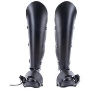 GORGECRAFT 2 pieza de Cubrebotas Vikingas Medievales de Piel Sintética Negra con Hebilla de Cinturón Ajustable Armadura para Piernas Polainas Protectoras para Piernas Estilo Pirata Renacentista Steamp