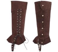 GORGECRAFT 2 pieza de Fundas Medievales para Botas Envolturas para Piernas Protectores de Piernas de Caballero Renacentista Polainas Vintage de Terciopelo Sintético Cordón para Halloween Cosplay, Café